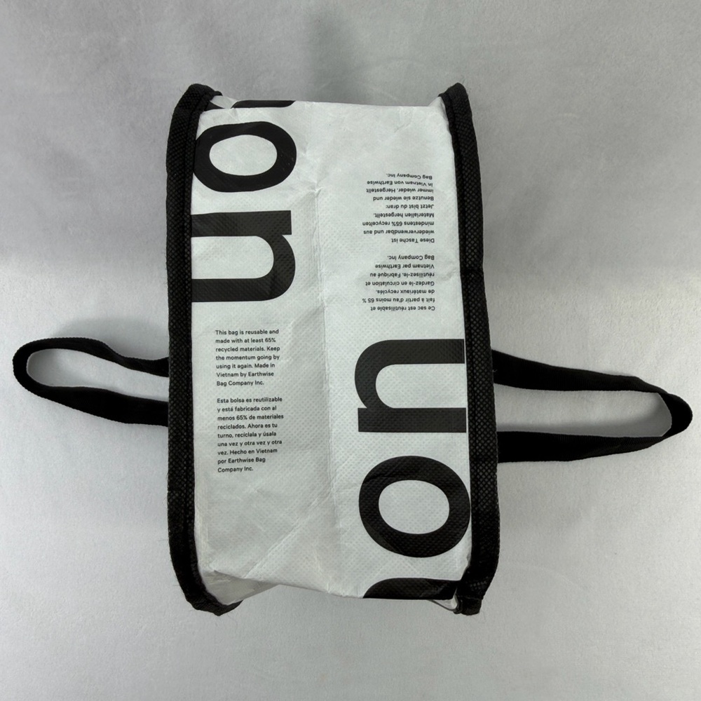 Lululemon Small Black Reusable Tote White Logo Sides Shopping Bag 12” 9” 5” - Picture 6 of 8